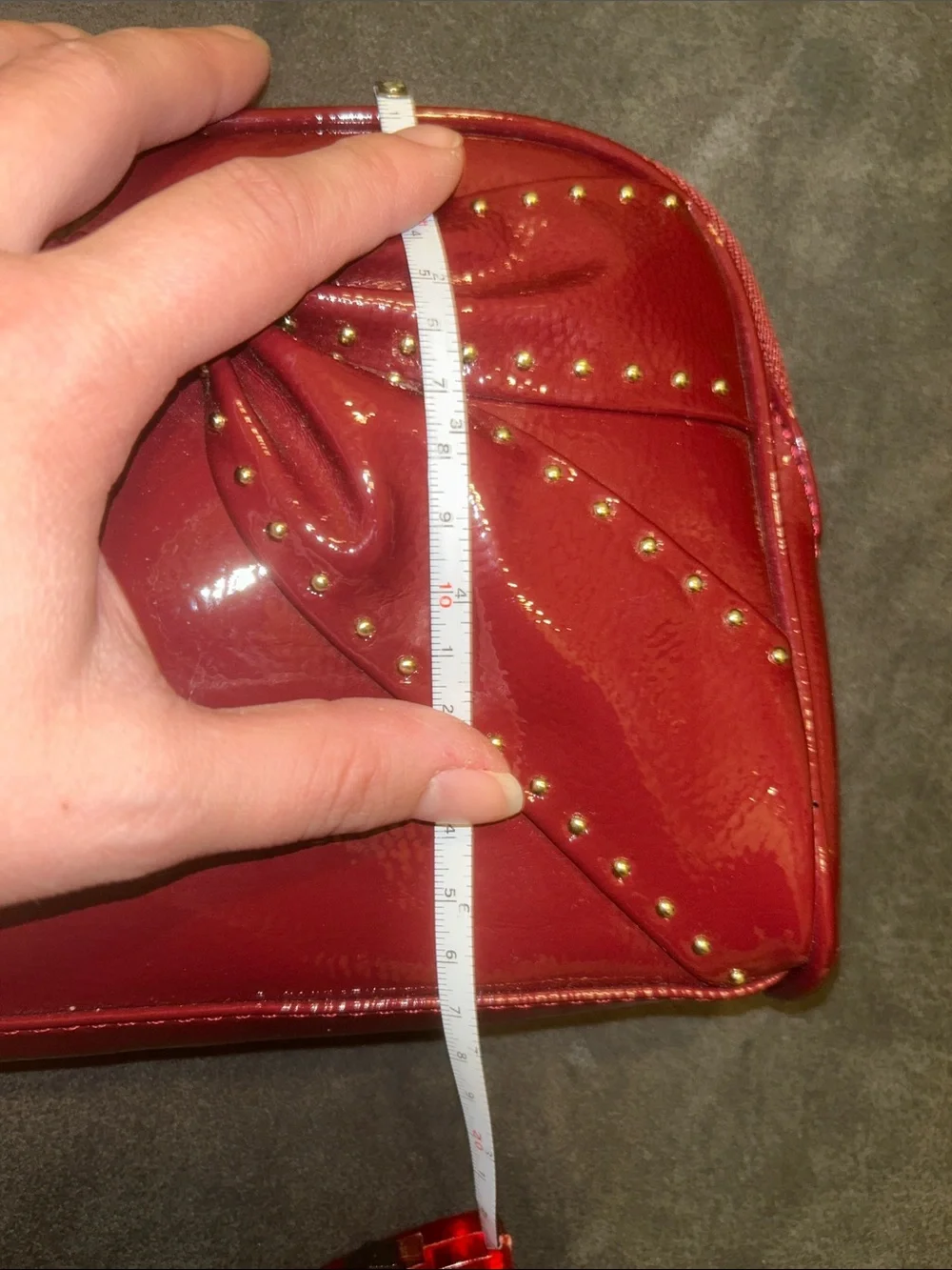 NWOT Vince Camuto Burgundy Red Patent Bow Studded Accent Clutch Cosmetic Bag